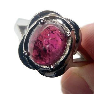 Rubellite 6.04ct Rhodium Finish Solid 925 Sterling Silver Ring